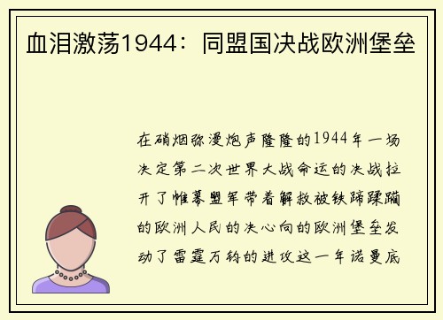 血泪激荡1944：同盟国决战欧洲堡垒